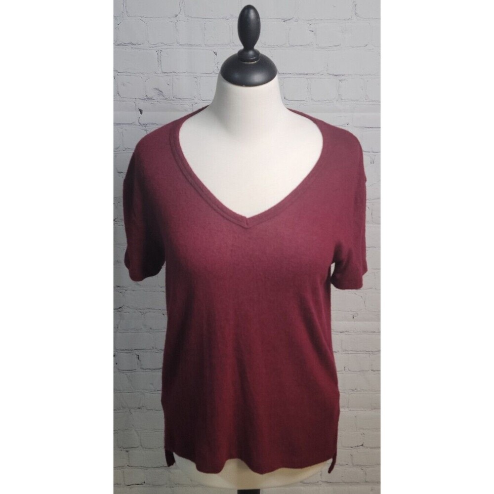 Abound V Neck Tunic Burgundy Maroon Sz XXS Side Slits Cozy T-Shirt Super Soft